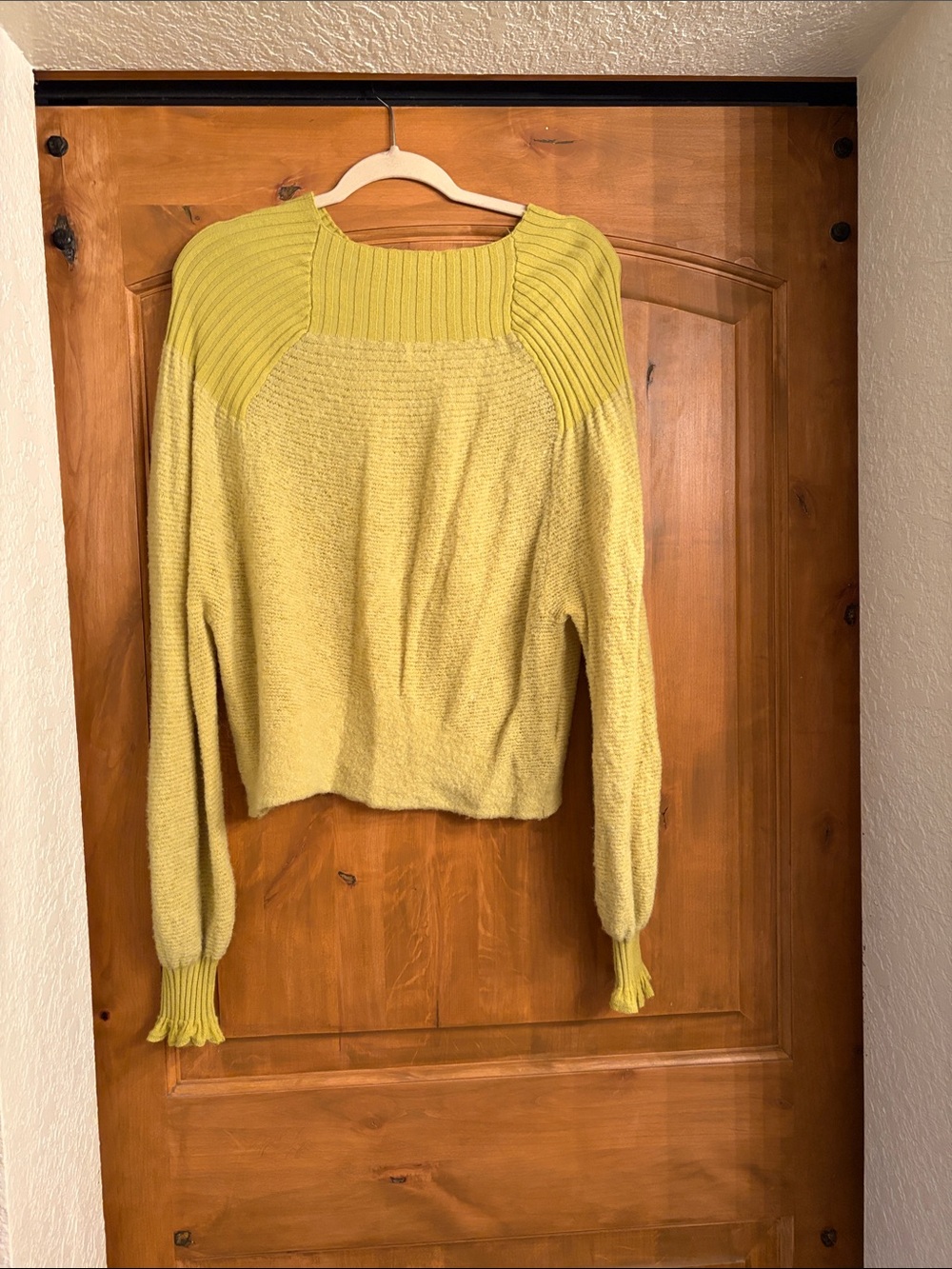 Free People Rib-Yoke Crewneck Sweater in Chartreuse